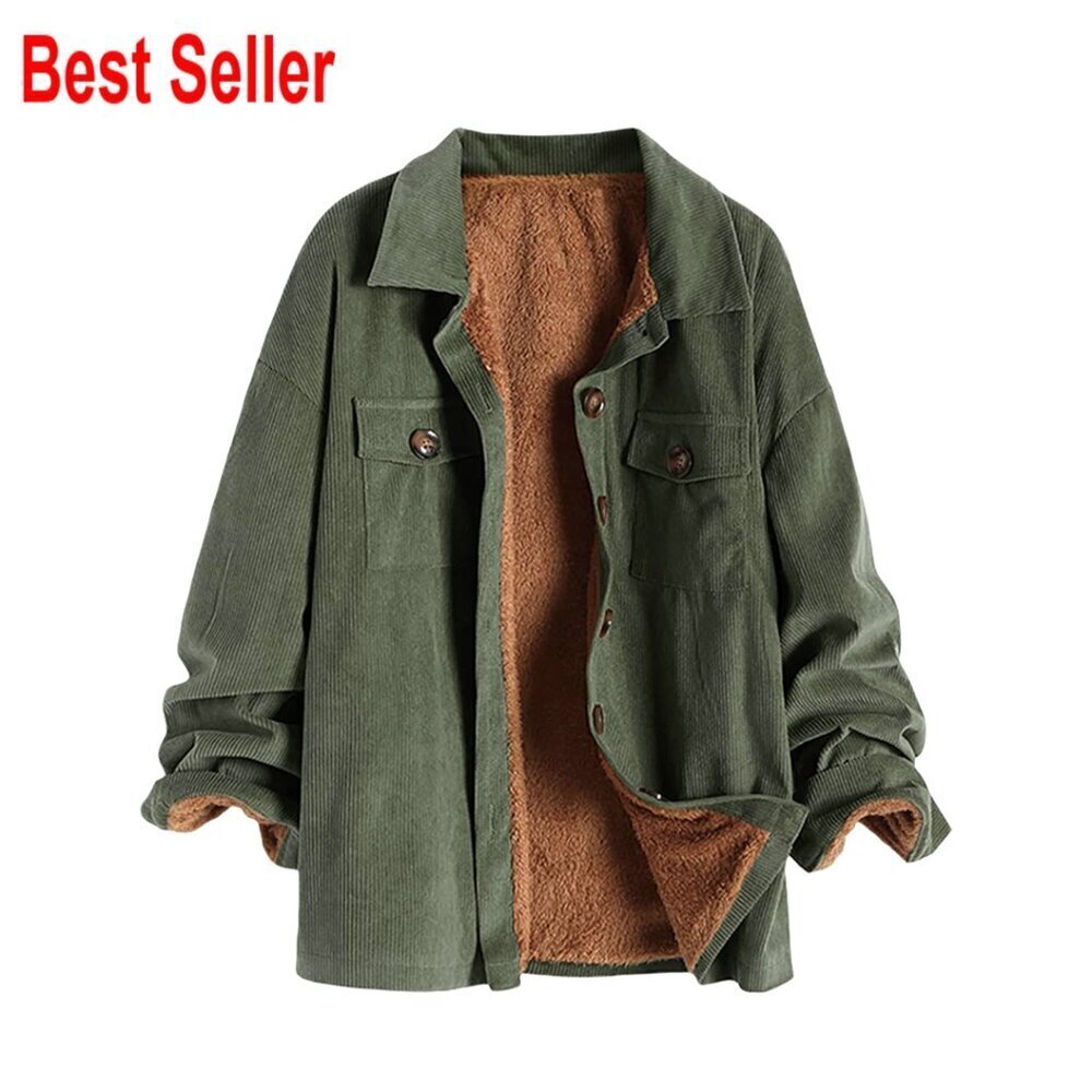 Corduroy Fleece Lined Shacket Vintage Oversized Casual Jacket Button Front